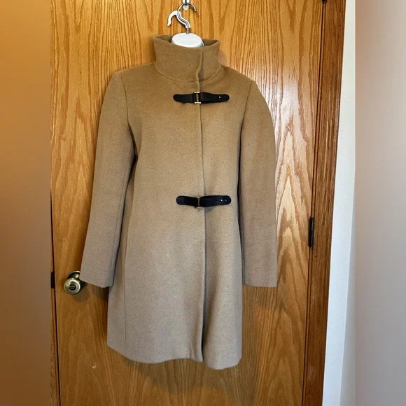 Lauren Ralph Lauren Buckle-Front Walker Coat Wool Tan Women's Size 4 - Picture 2 of 12